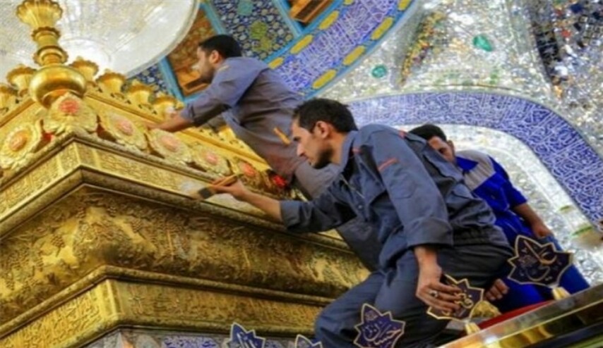 انتهاء العمل من اصلاح وصقل ضريح الامام علي بن ابي طالب عليه السلام + صور